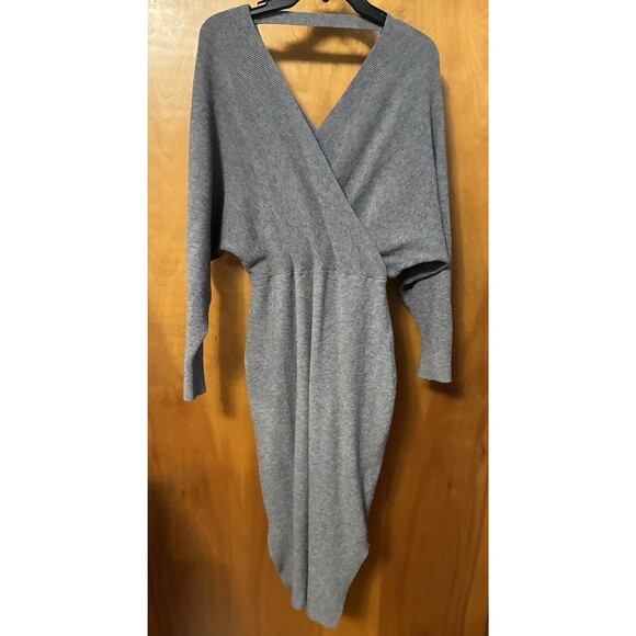 Fashion Nova Dresses & Skirts - Fashion Nova Sweater Dress Gray Long Sleeve Midi Side Slit Body Con Wrap XL